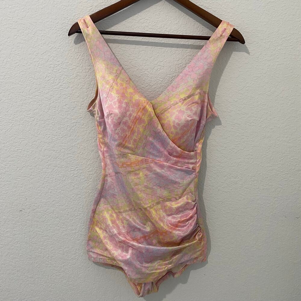 Vintage 60s Sea Scamps Pastel Pin Up Swimsuit Molded Cups Button Straps Small